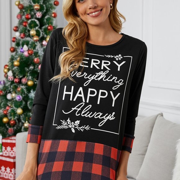 Christmas holiday Buffalo Check Merry Everything Happy Always Long Sleeve Shirt - Picture 5 of 13